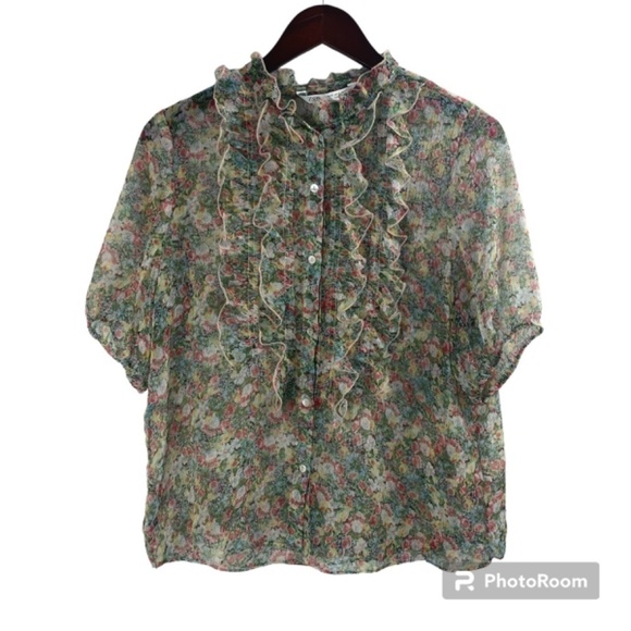 ZARA Floral Print Button Down Blouse Size S - Picture 2 of 8
